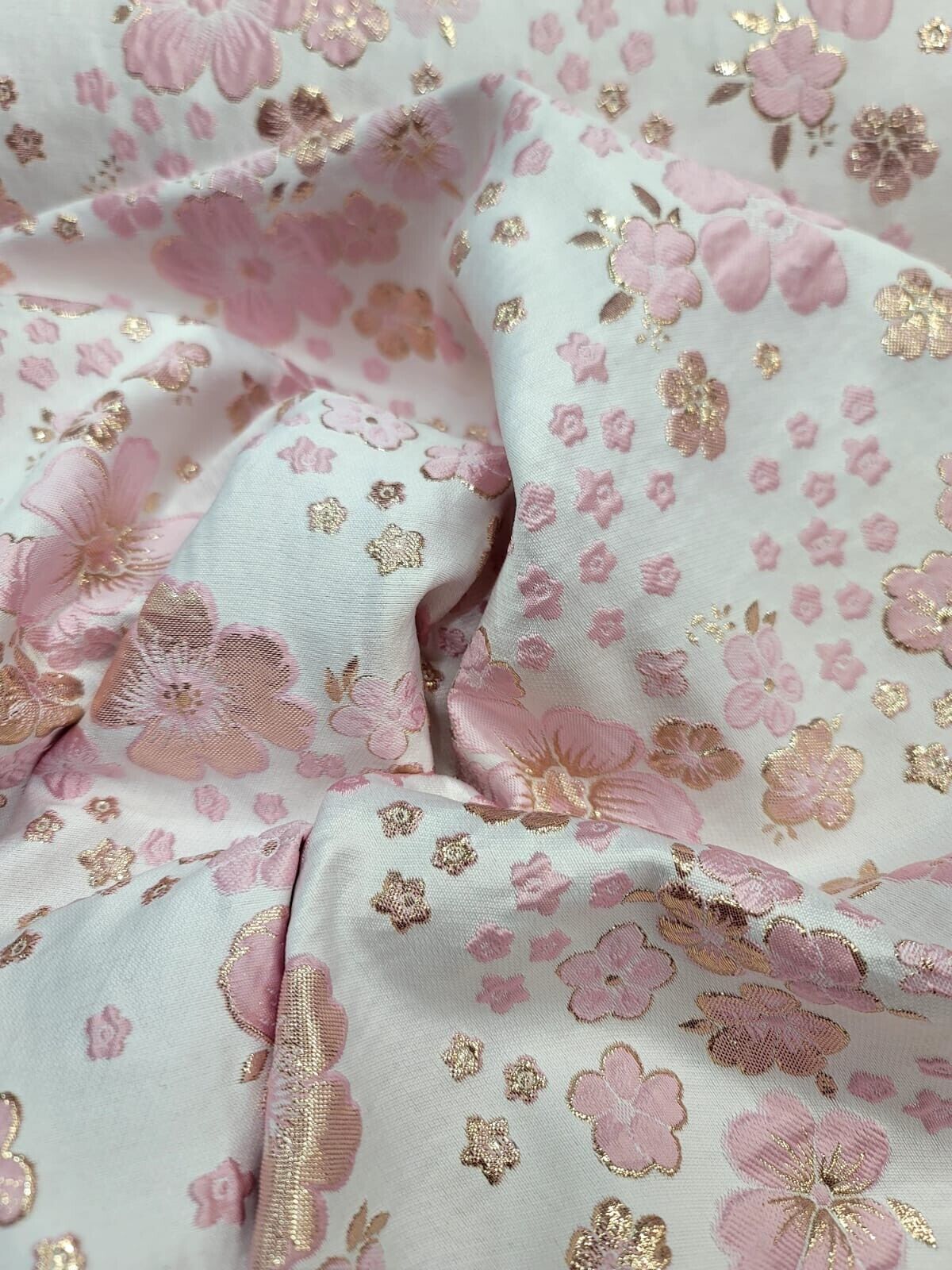 Pink and Gold Floral Brocade Fabric by the Yard - Stunning Rose Gold Metallic - Perfect for Elegance and Fashion