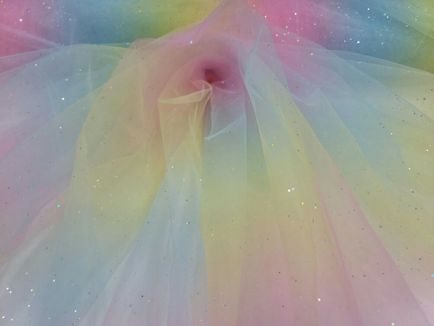 Rainbow Tulle 2-Way Stretch Fabric by the Yard - Ideal for Clothing, Tutus, and Sparkling Crafts - Glued Glitter Finish