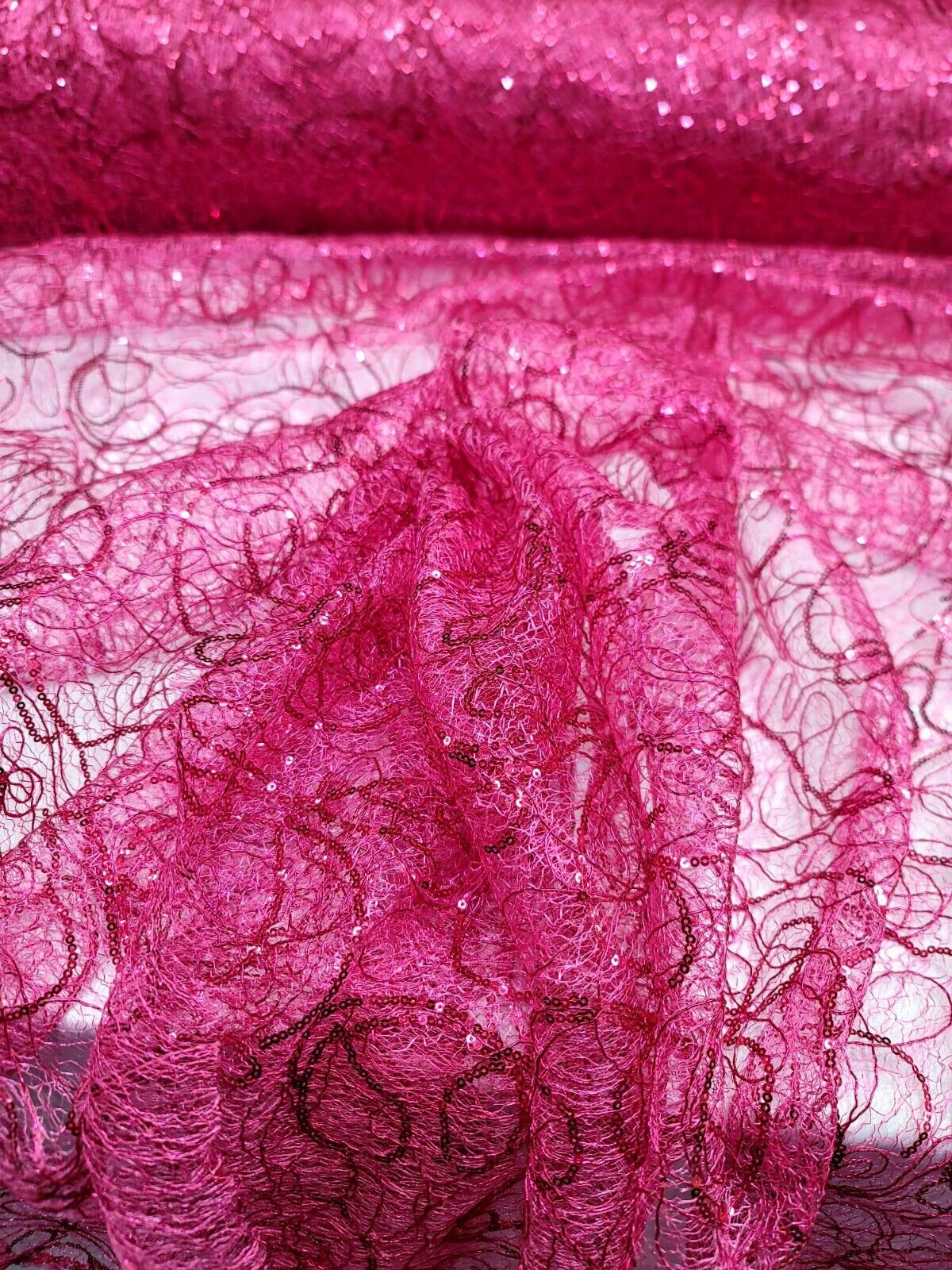 Spider Webs Fuchsia Sequins Fabric By The Yard