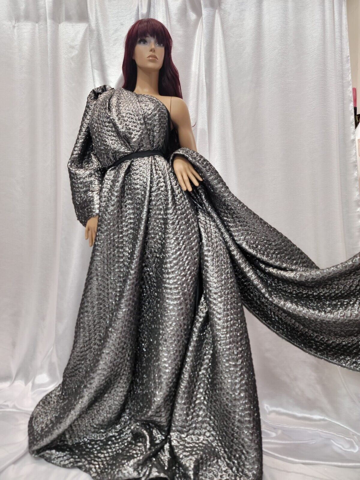 Dark Gray Brocade Textured Embossed Jacquard Fabric Sold By The Yard Gown Quinceañera Bridal
