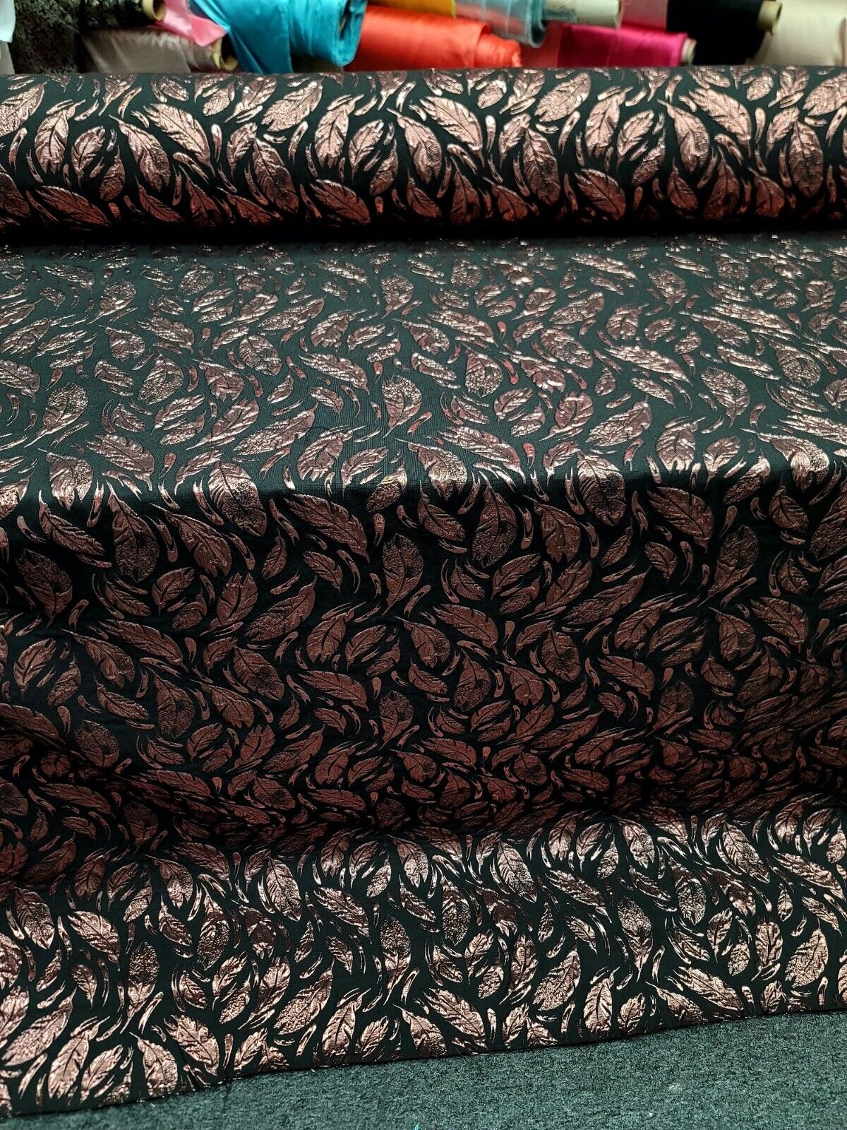 Feathers Rose Gold Brocade Fabric - Sold By The Yard - Embossed Dress (60” Width)