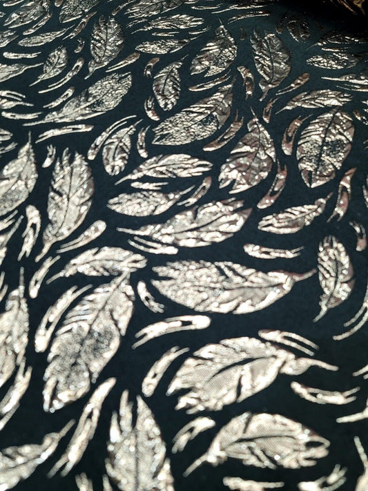 Black Gold Feathers Brocade Fabric - Sold By The Yard - Embossed Dress (60” Width)