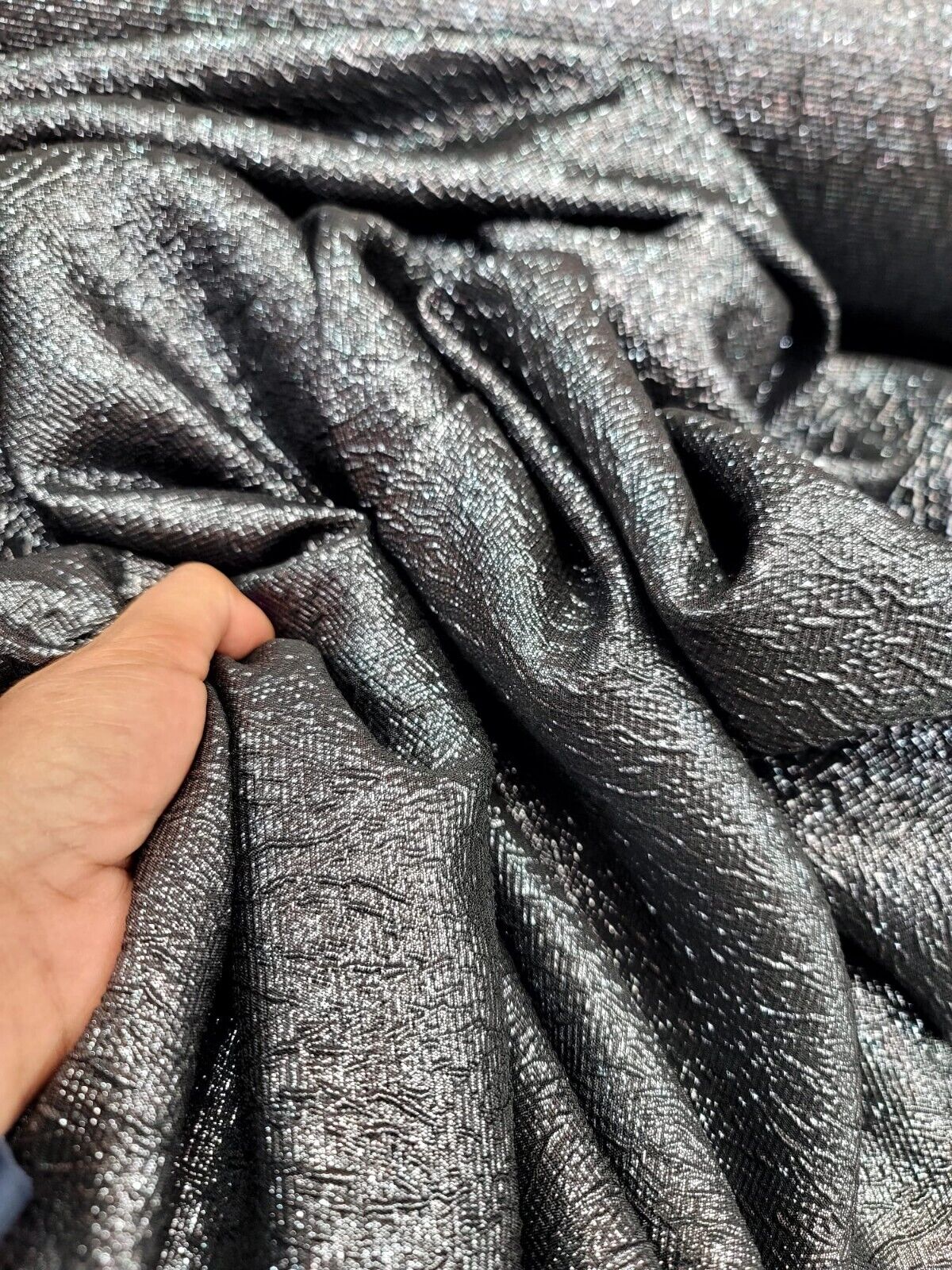 Charcoal Gray Metallic Brocade Jacquard Fabric - Sold by the Yard - Dress Gown Embossed
