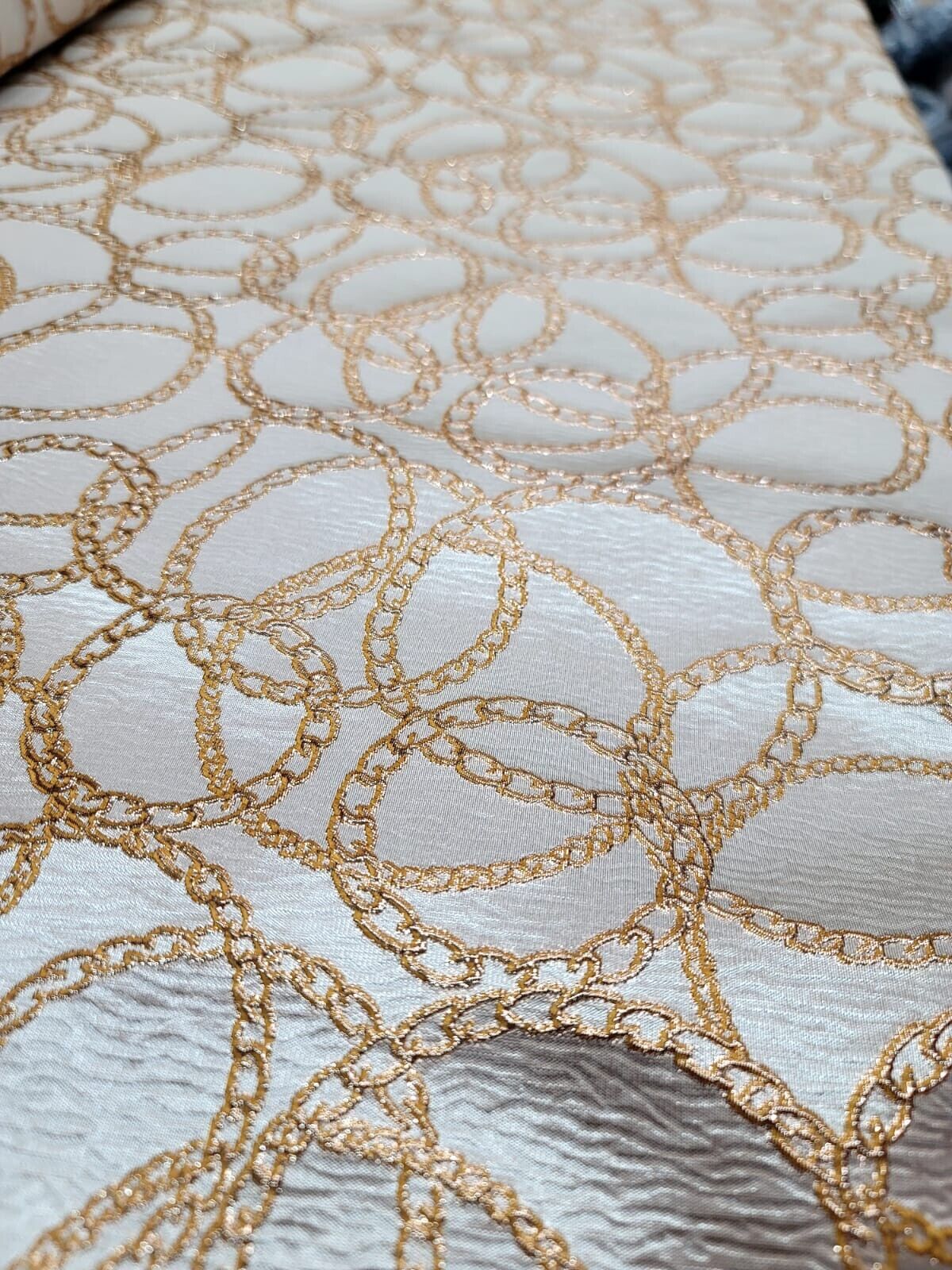 Champagne Gold Geometric Metallic Brocade Fabric - Sold By The Yard - Embossed (60” Width)