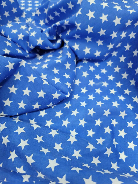 White Stars Sky Blue Background Cotton Fabric - Sold by the Yard