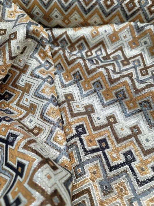 Gold Metallic Geometric Brocade Fabric - Sold by Yard - Perfect for Dressmaking, Upholstery, and High-End Creations