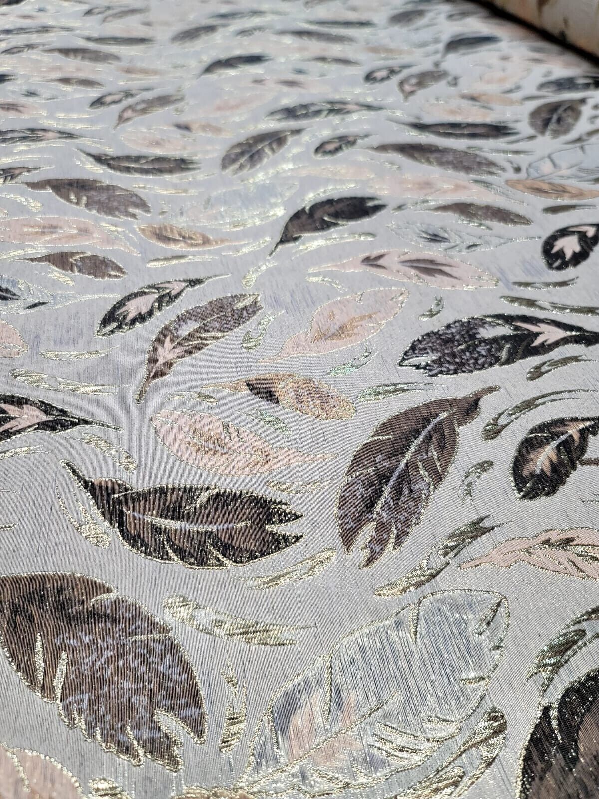 Beige Brocade Metallic Brocade Fabric Sold By The Yard Blush Leaves For Dress