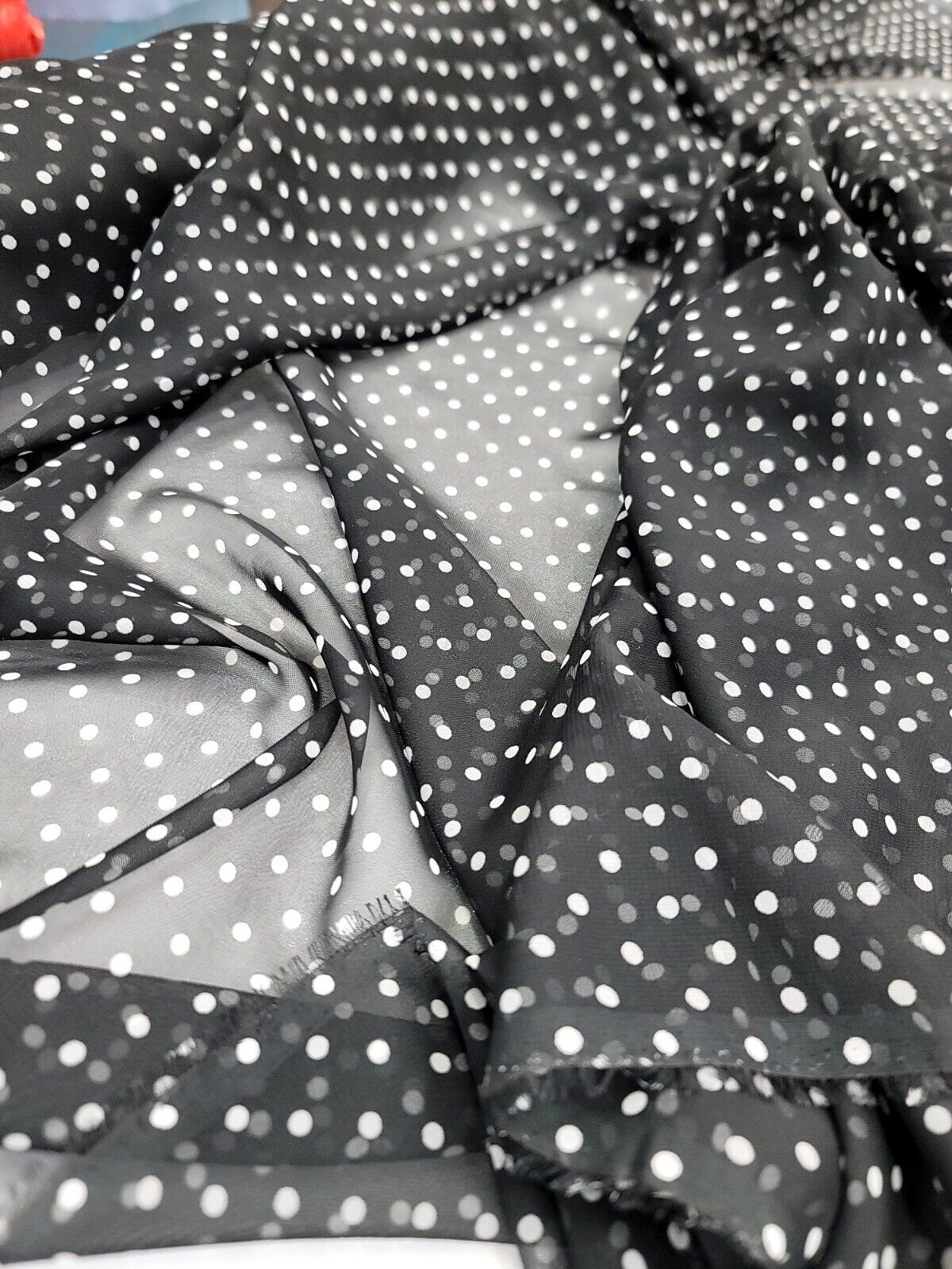 Black Chiffon White Polka-dot Fabric By The Yard - Soft Flowy Dress Fashion