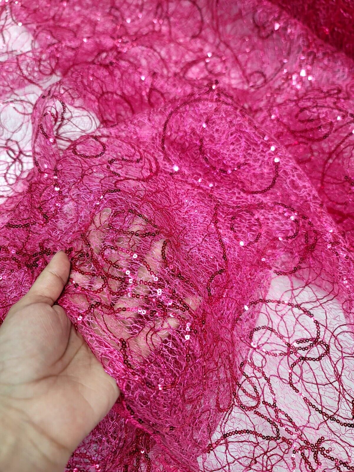 Spider Webs Fuchsia Sequins Fabric By The Yard