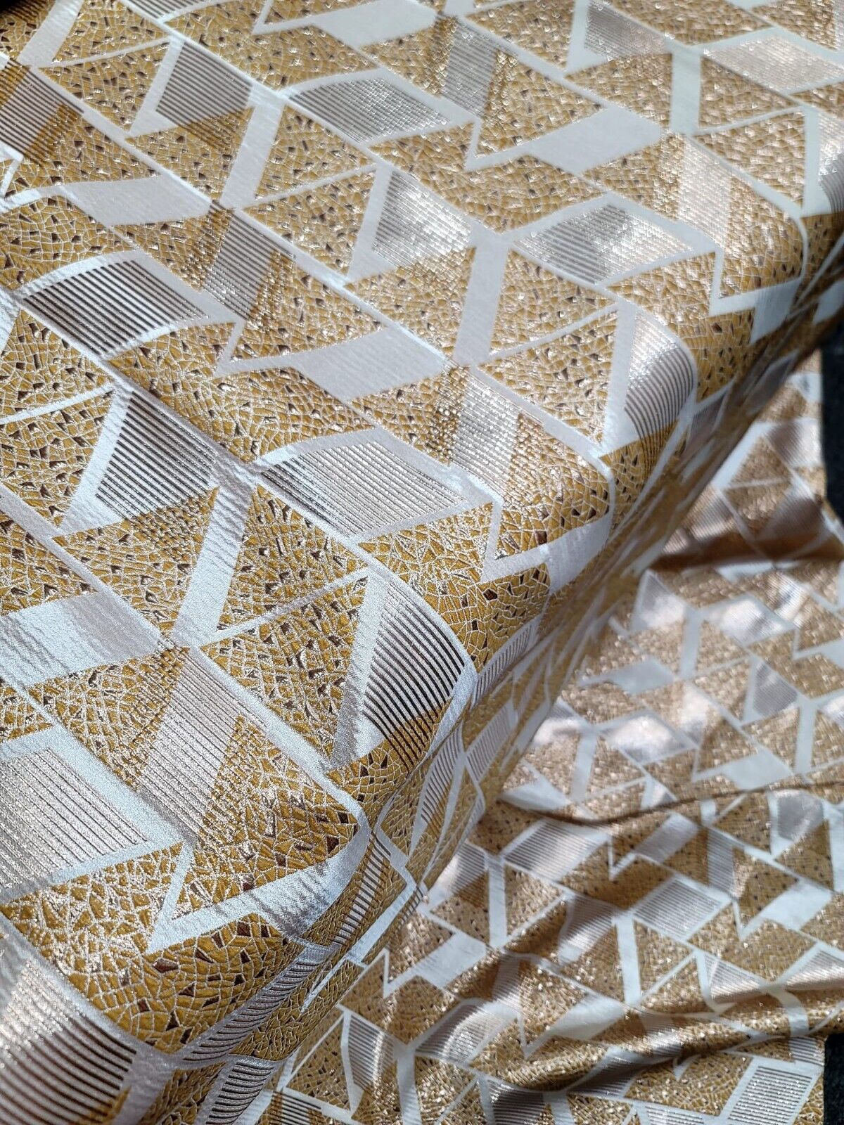 Fabric By Yard 58" W Gold Beige Geometric Brocade Metallic Jacquard Fashion