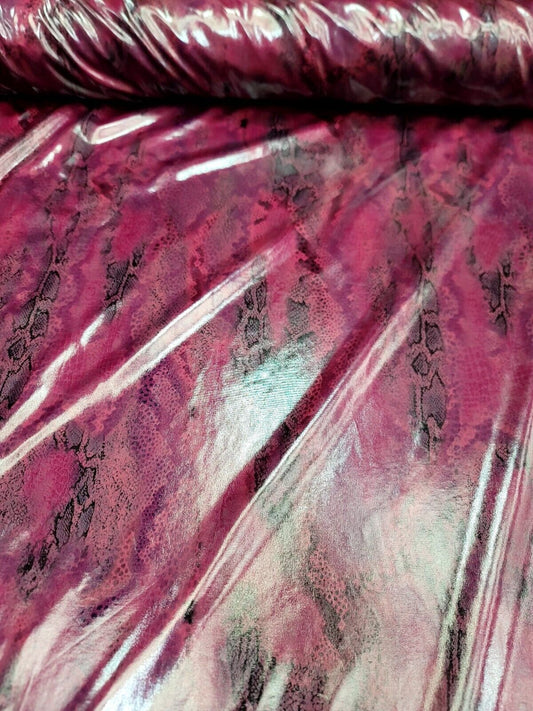 Burgundy Vinyl Fabric Faux Snake Viper Skin Faux Vinyl Leather Fabric Sold By The Yard