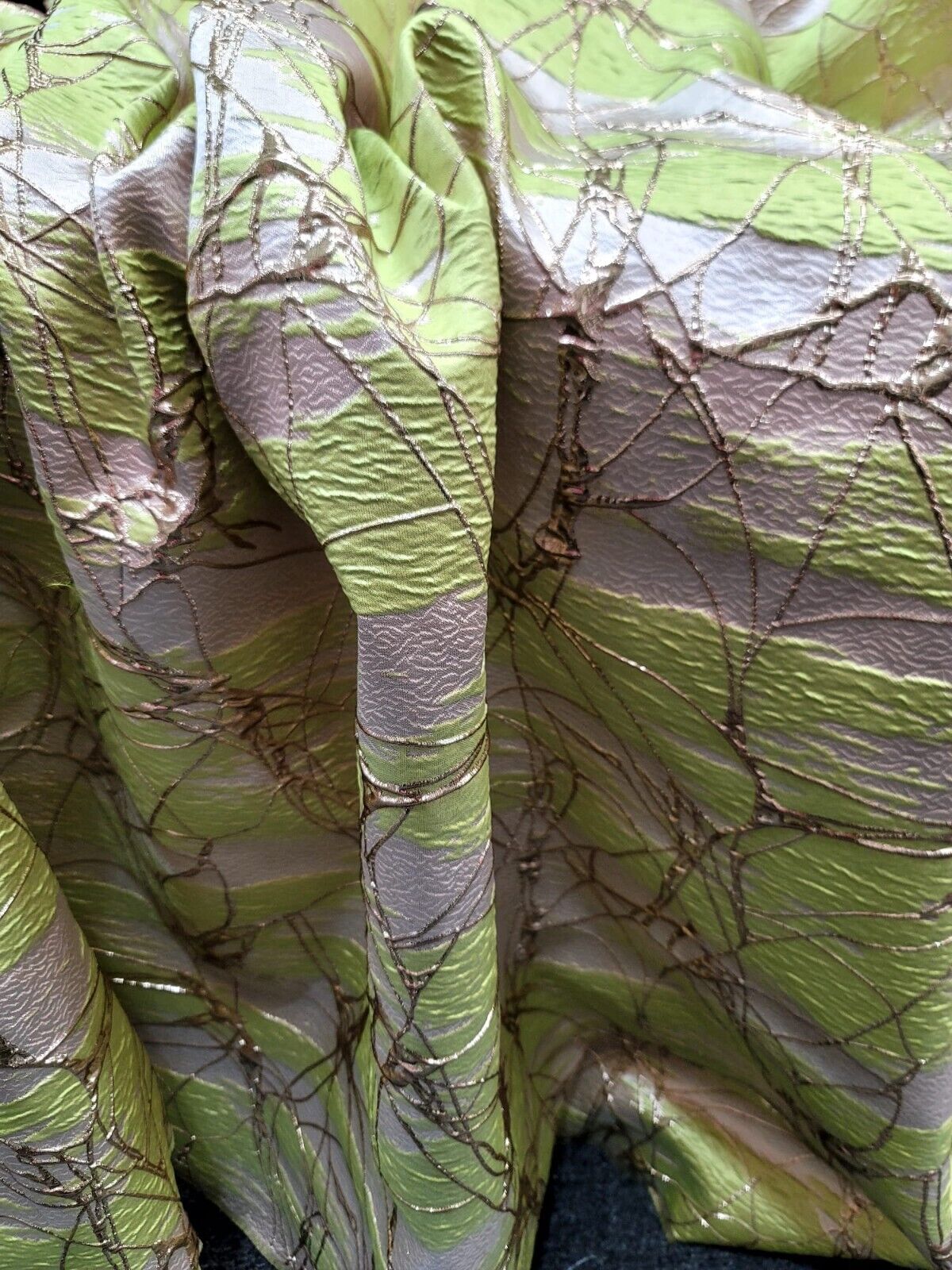 Light Green and Gold Beige Metallic Brocade Fabric - Sold by Yard - Perfect for Fashion, Upholstery, and Elegant Creations