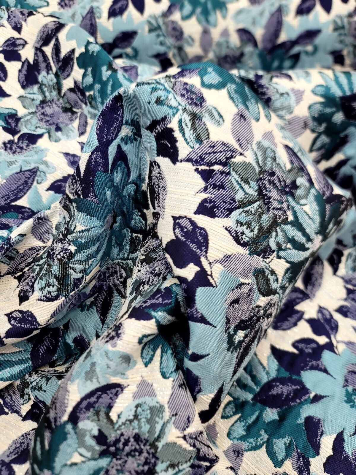 Purple Blue Brocade Flower Floral Fabric Sold By the Yard