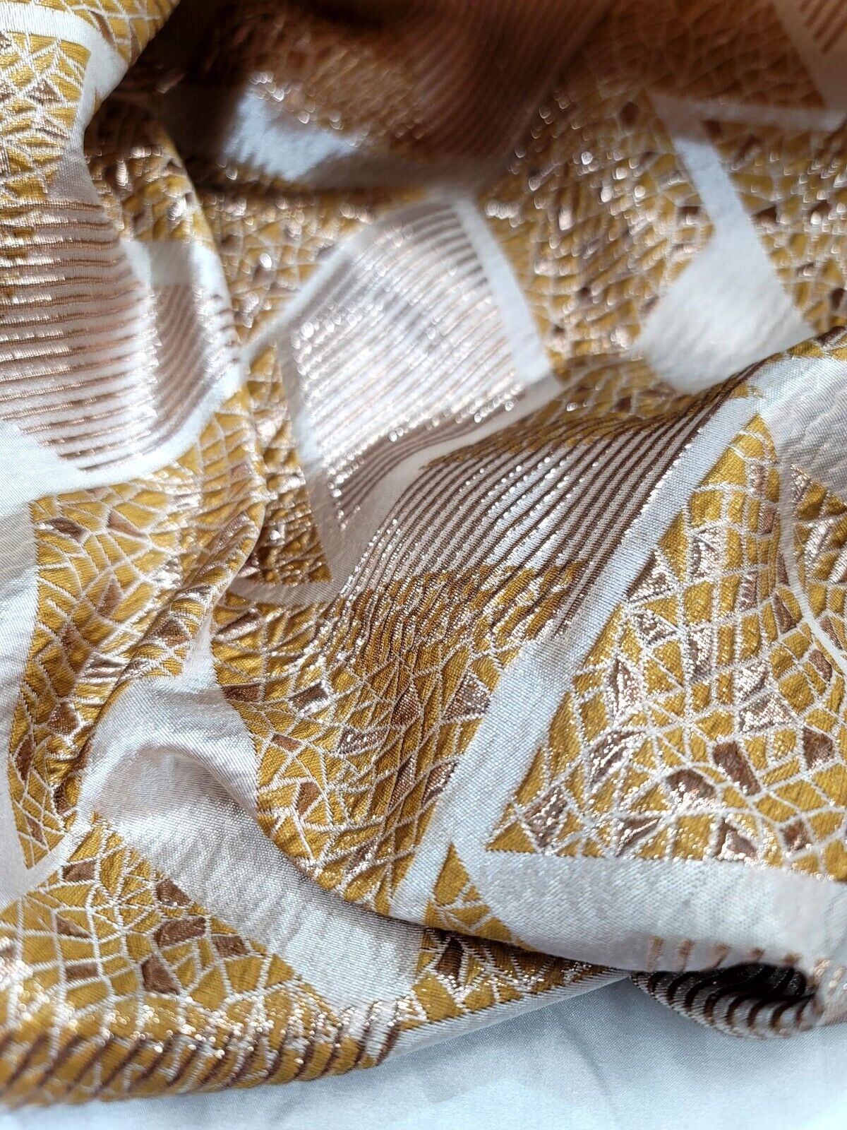 Fabric By Yard 58" W Gold Beige Geometric Brocade Metallic Jacquard Fashion