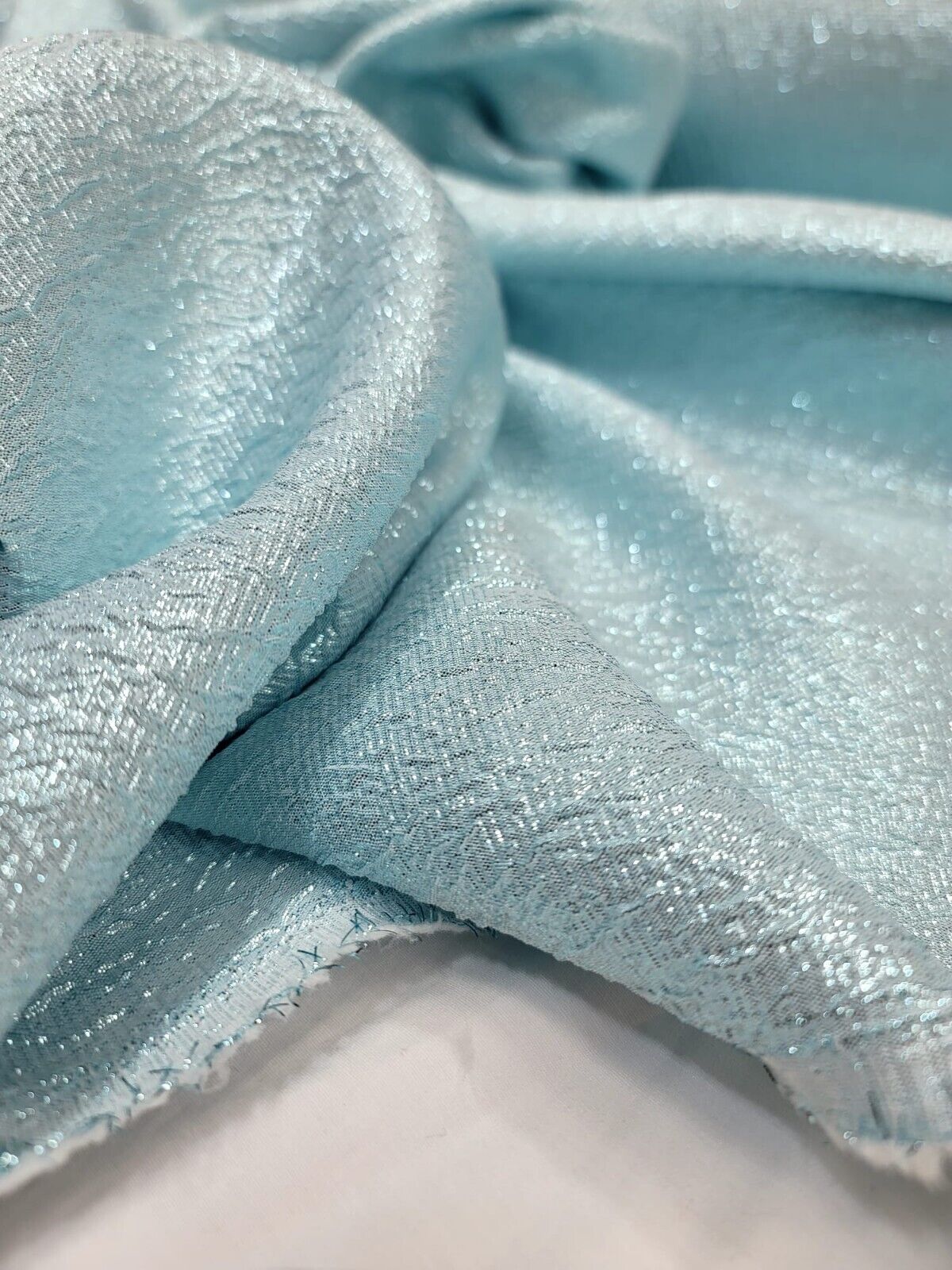 Sky Blue Brocade Fabric Sold By The Yard Textured Fabric Iridescent