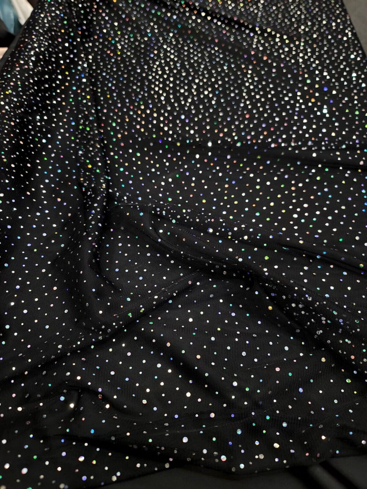 Black Stretch Mesh Iridescent Sequins Fabric Sold By The Yard Quinceañera Prom