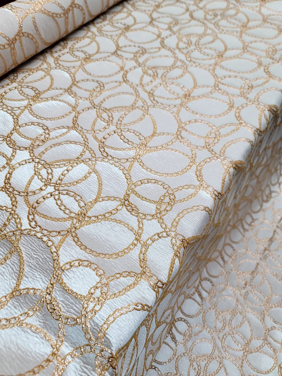 Champagne Gold Geometric Metallic Brocade Fabric - Sold By The Yard - Embossed (60” Width)