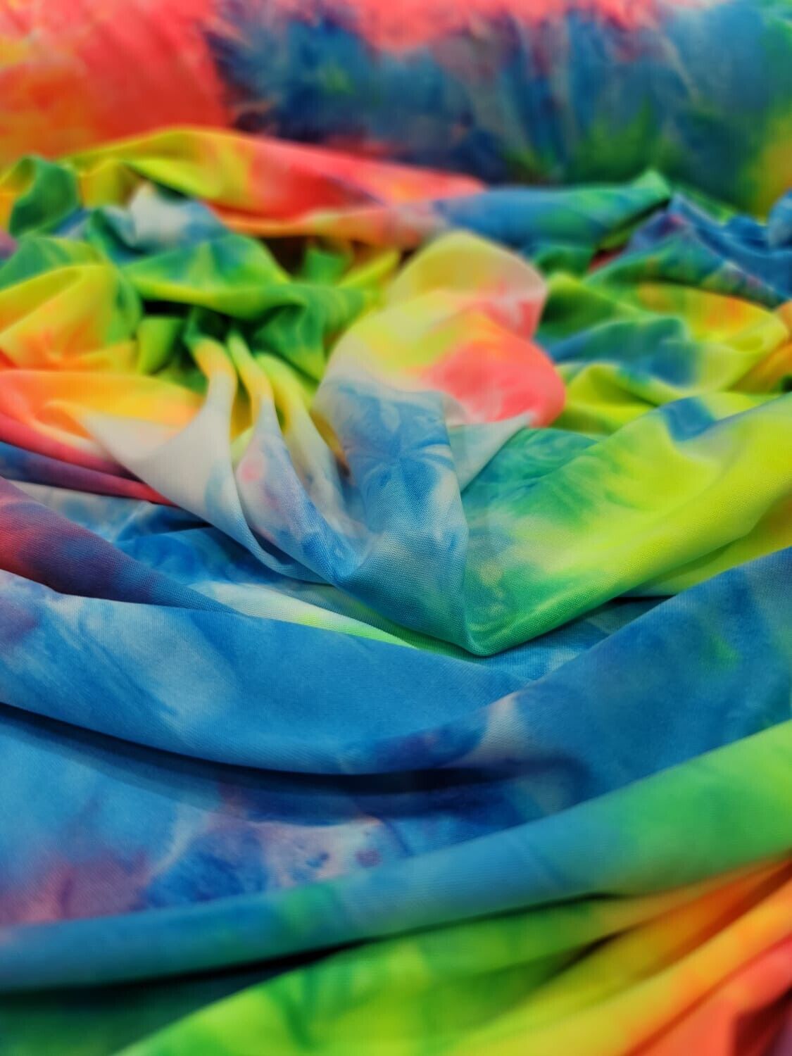 Multicolor Spandex Fabric - Sold by the Yard - Neon Tie Dye Yellow Blue Coral