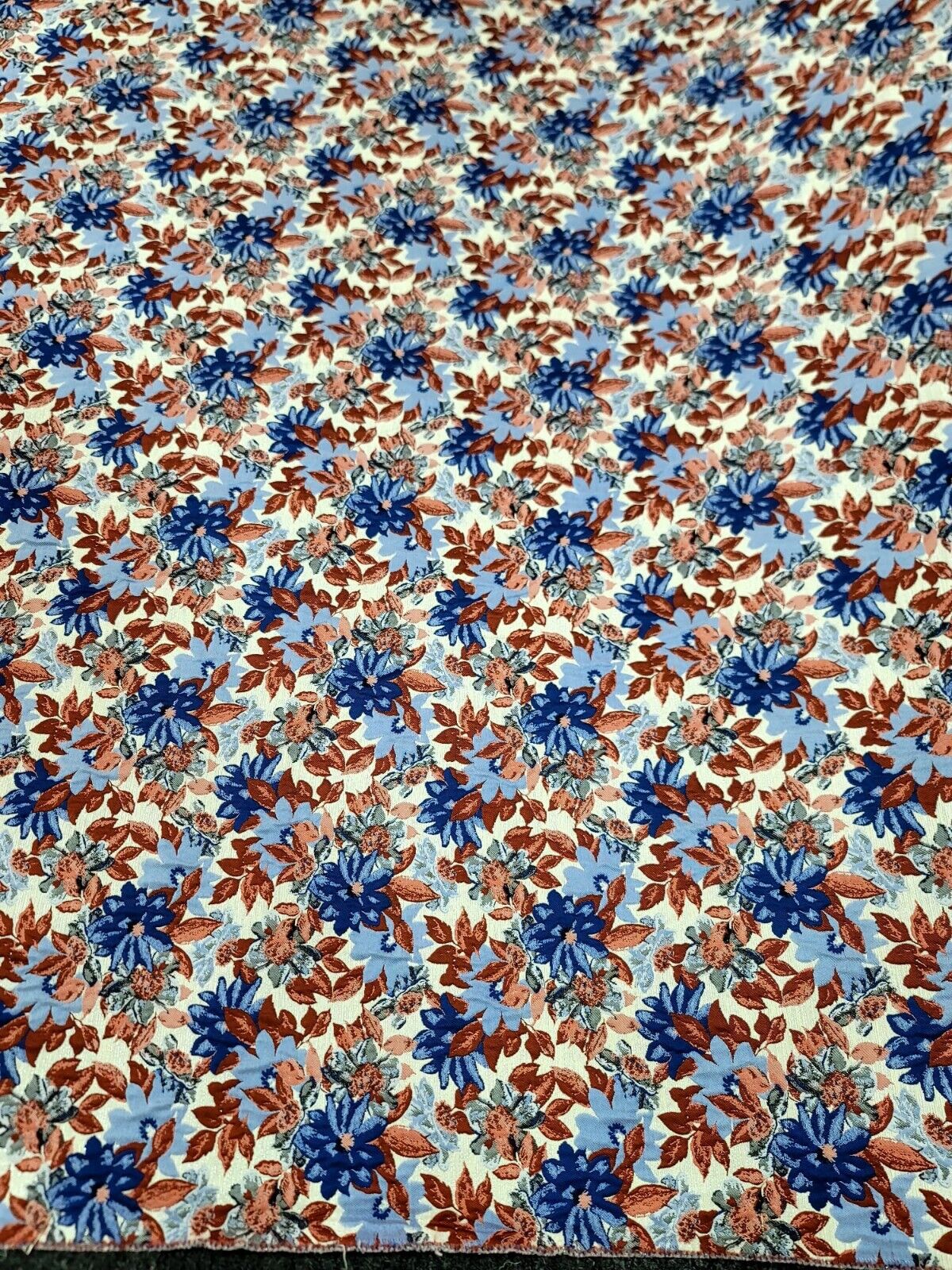 Blue Maroon Coral Floral Chenille Upholstery Brocade Fabric (54 inches) - Sold by the Yard