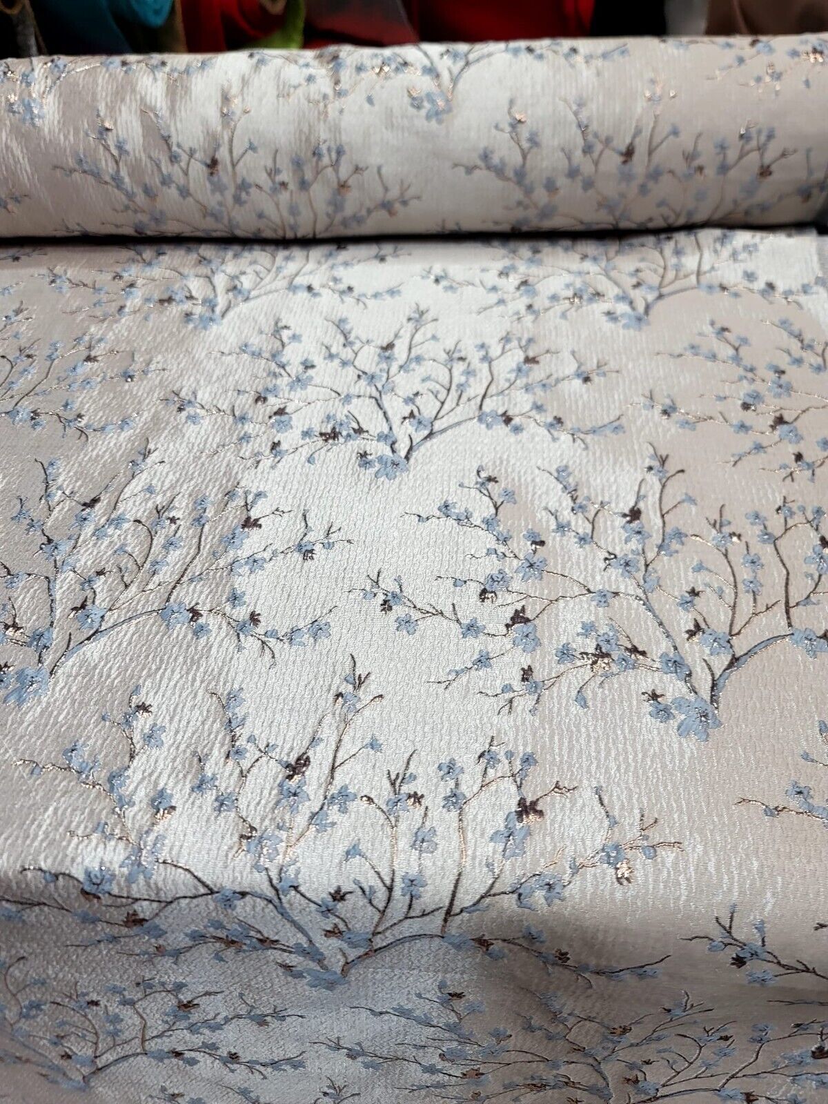 BABY BLUE GOLD Floral Brocade Fabric (60 in.) Sold By The Yard Small Flowers