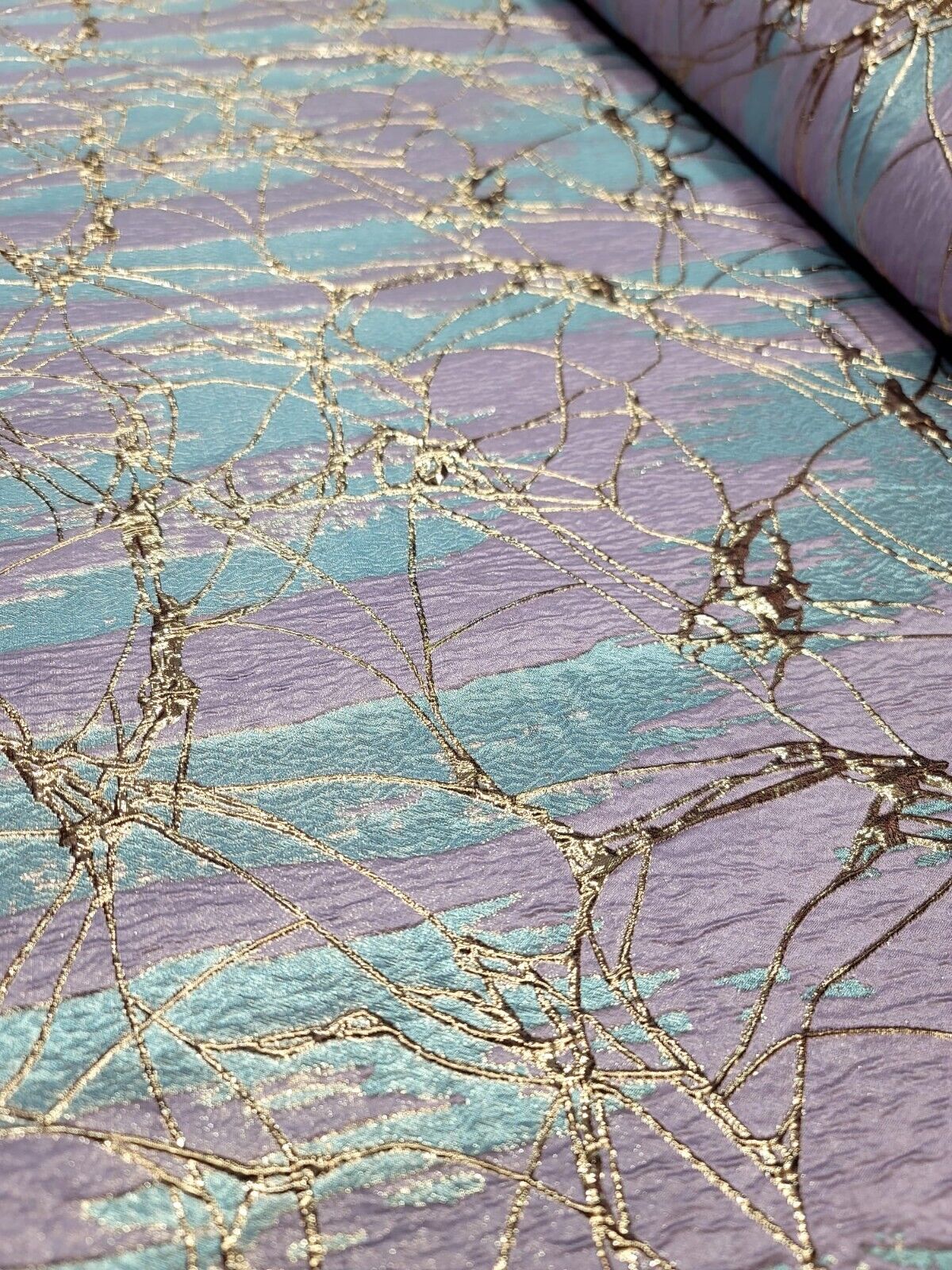 Lavender Blue Brocade Fabric - Sold By The Yard - Rose Gold Metallic - For Dress (60” Width)
