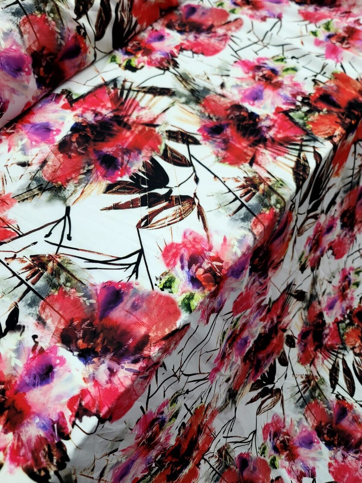 Pink Red Purple Floral Chiffon Fabric - Semi Sheer Apparel Fabric By the Yard