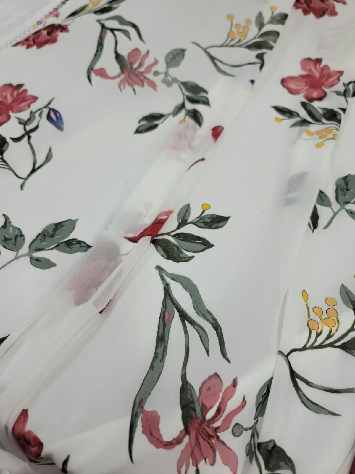 Chiffon Red Floral Flowers Fabric - Off White Background - By the Yard
