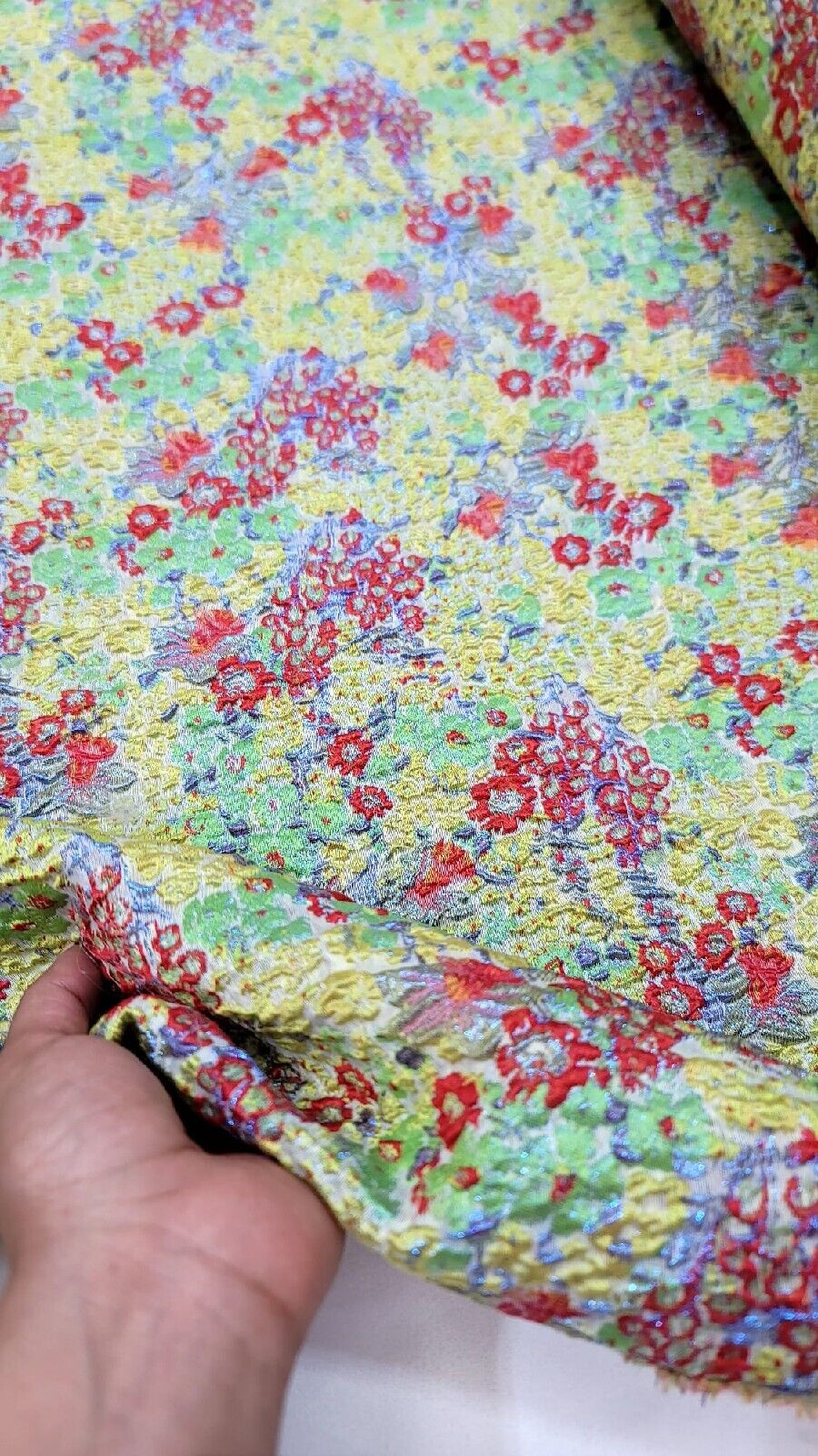 Green Brocade Red Blue Floral Jacquard Fabric - Sold By The Yard - Floral Embossed Prom Fabric (50” Width)