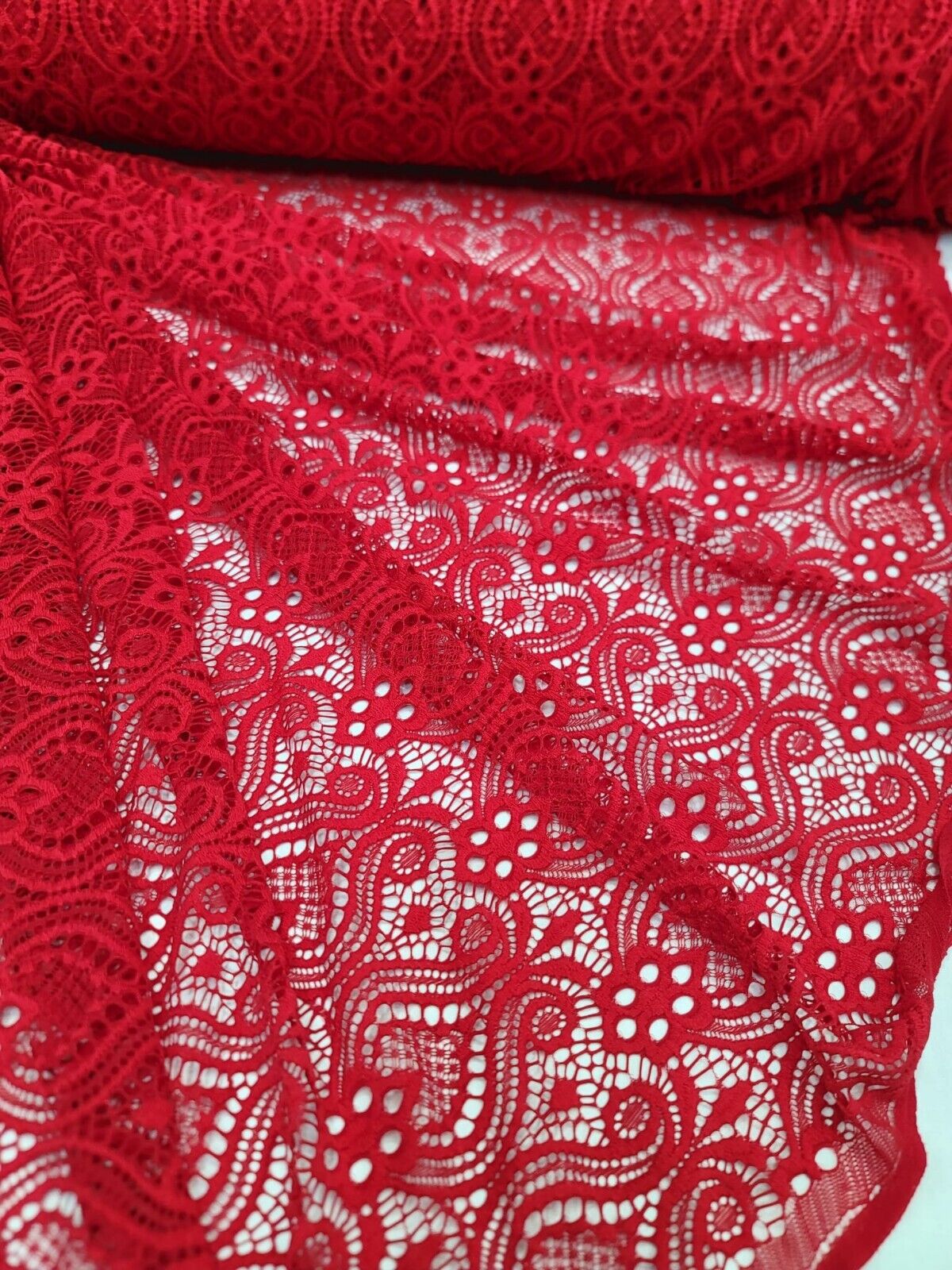 Red Mesh Lace Fabric - Bridal Decoration - Sold by the Yard - Wedding, Prom Dress, Damask