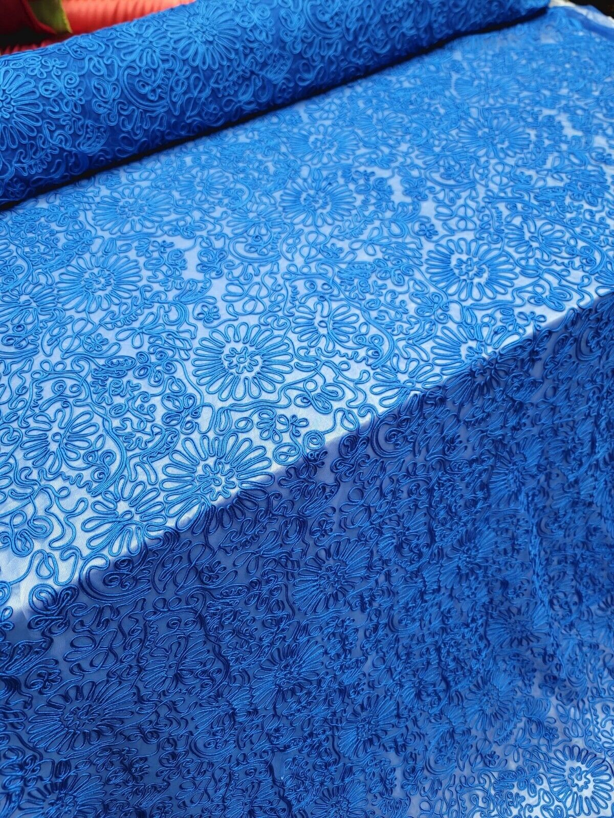 Royal Blue Lace Fabric - 56" Width - Sold by the Yard - Embroidery Cord Floral Flowers