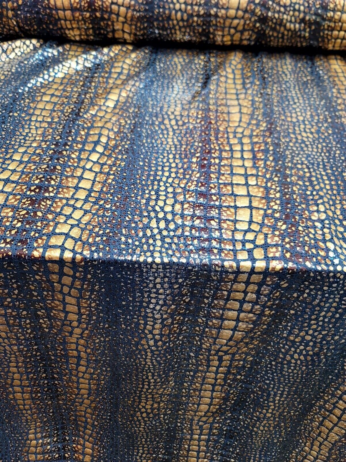 Brown Golden Desert Python Snake Print Stretch Black Sequins Fabric - Sold by the Yard