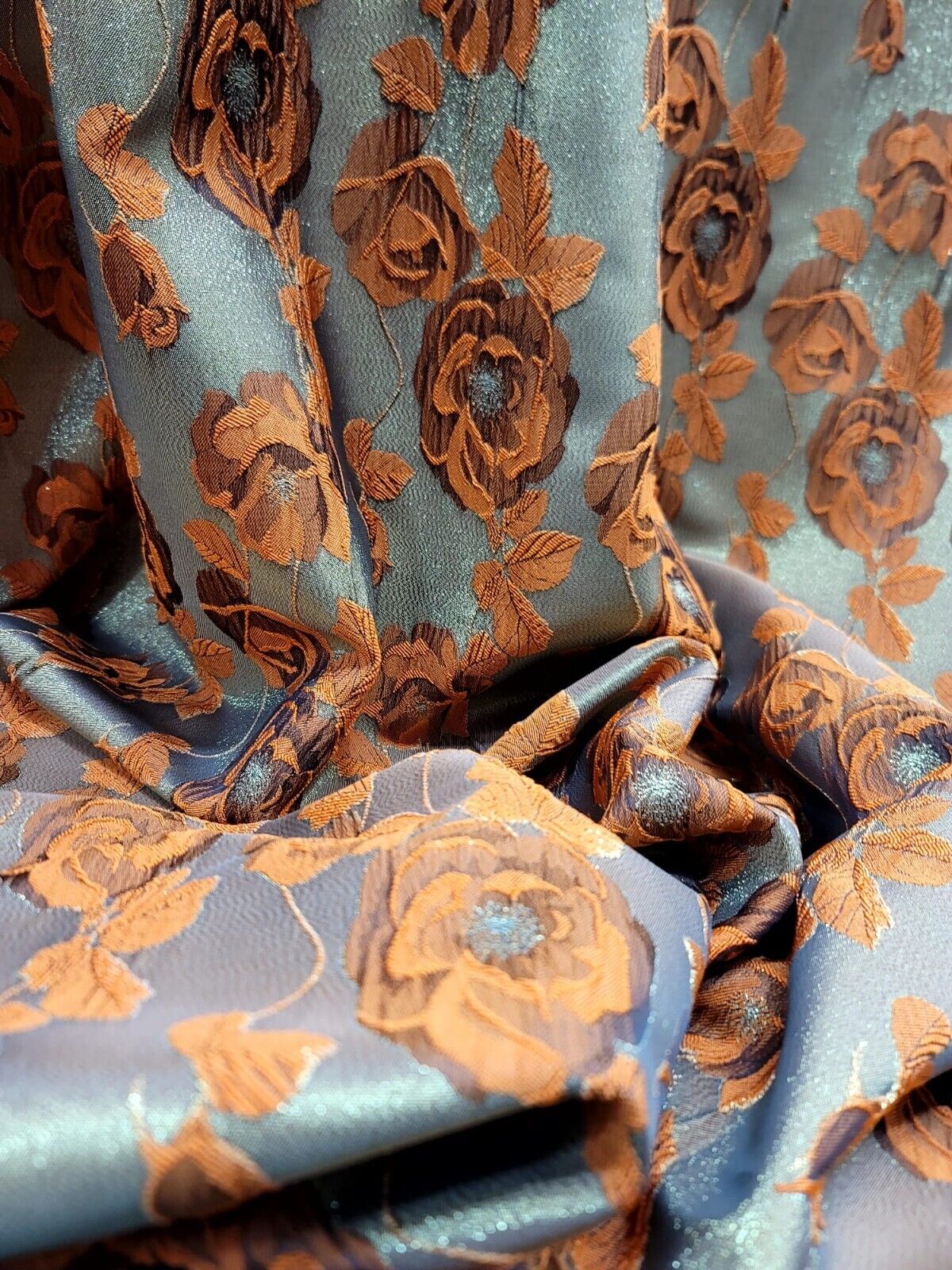 ORANGE GOLD Floral Brocade Fabric (60 in.) Sold By The Yard