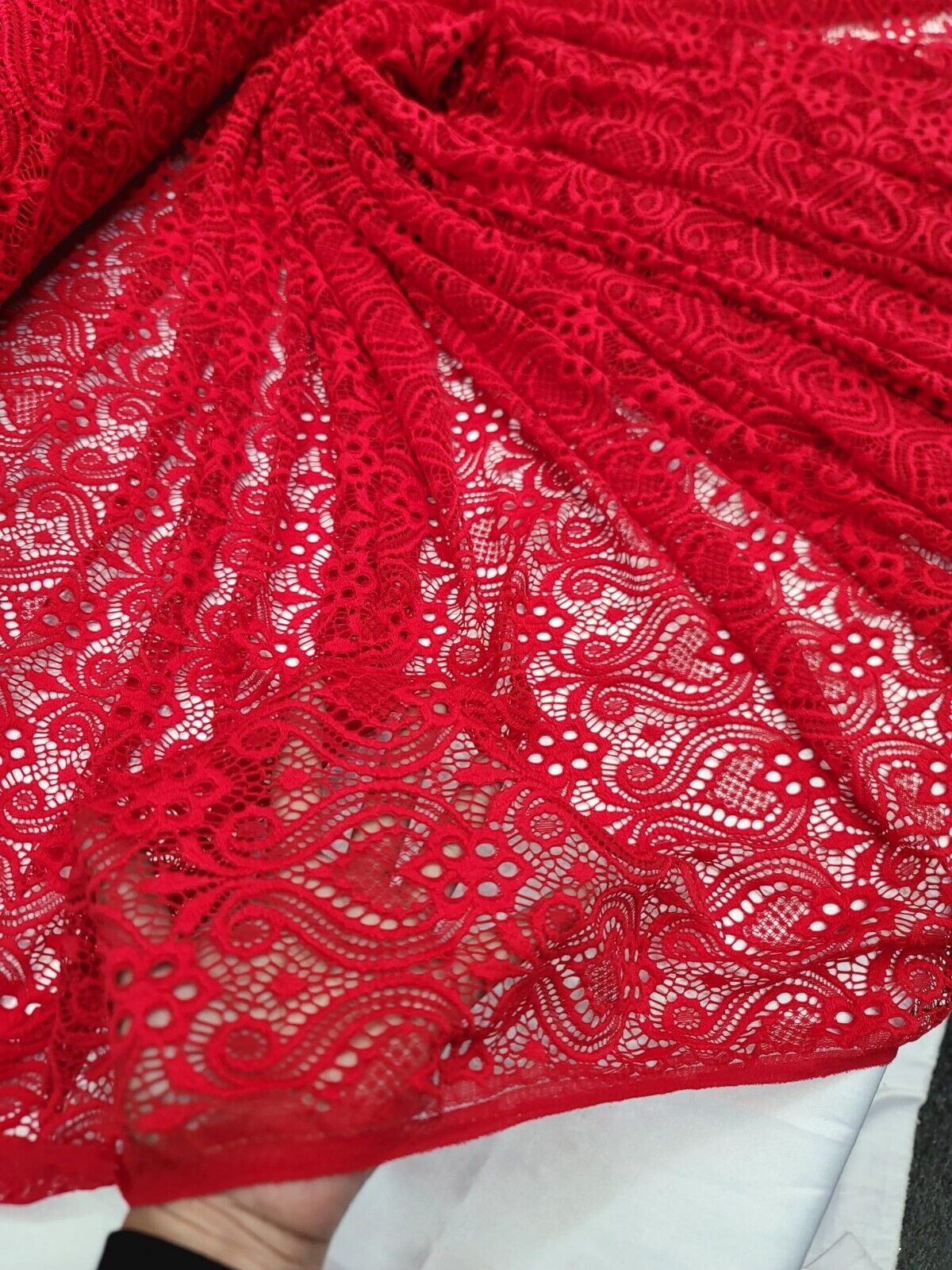 Red Mesh Lace Fabric - Bridal Decoration - Sold by the Yard - Wedding, Prom Dress, Damask