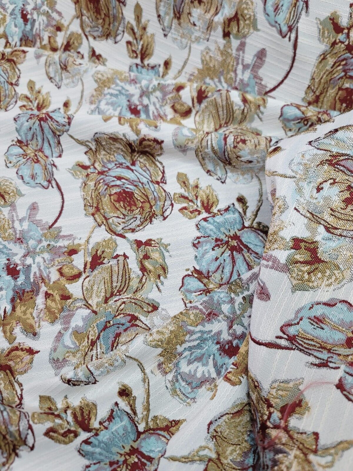 Mint Dark Gold Damask Chenille Upholstery Brocade Fabric - Sold by the Yard - Floral Pattern - 56" Width