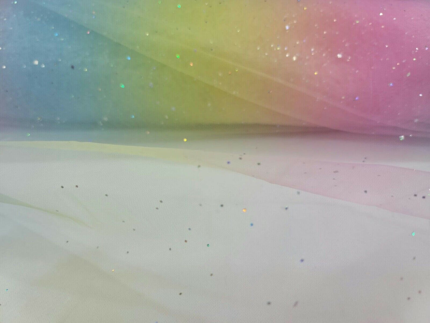 Rainbow Tulle 2-Way Stretch Fabric by the Yard - Ideal for Clothing, Tutus, and Sparkling Crafts - Glued Glitter Finish