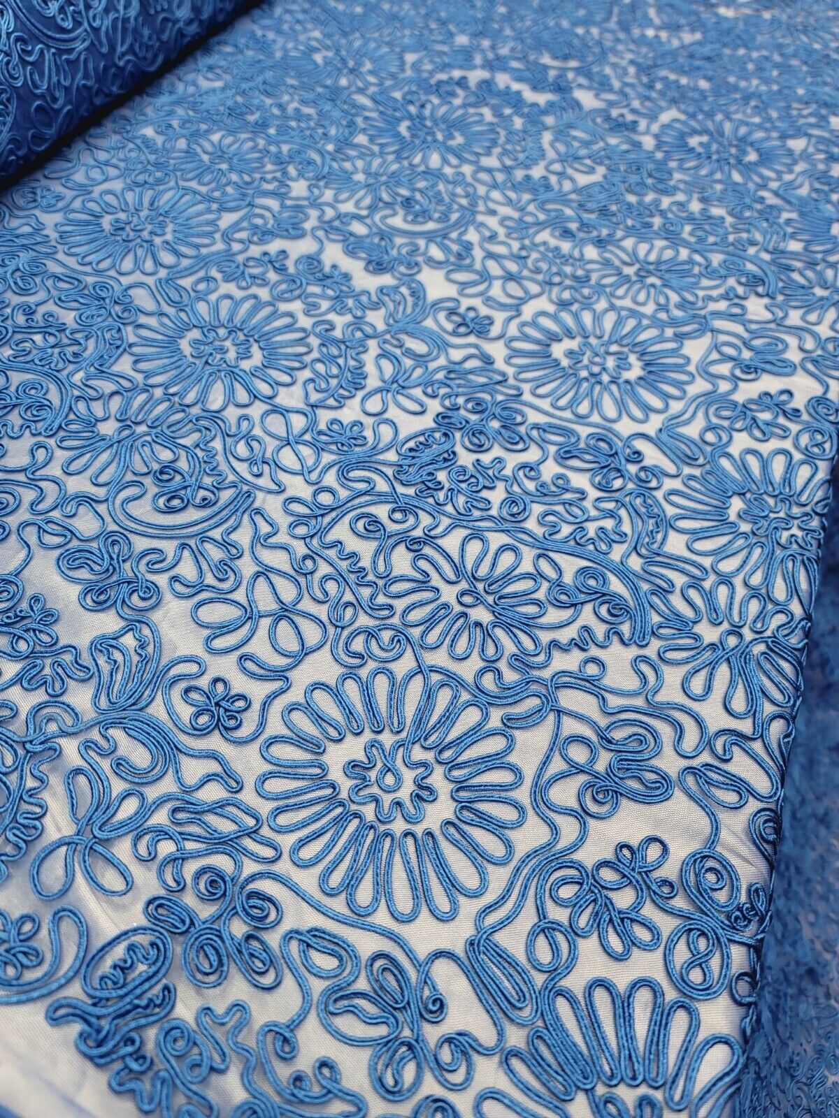 Royal Blue Lace Fabric - 56" Width - Sold by the Yard - Embroidery Cord Floral Flowers