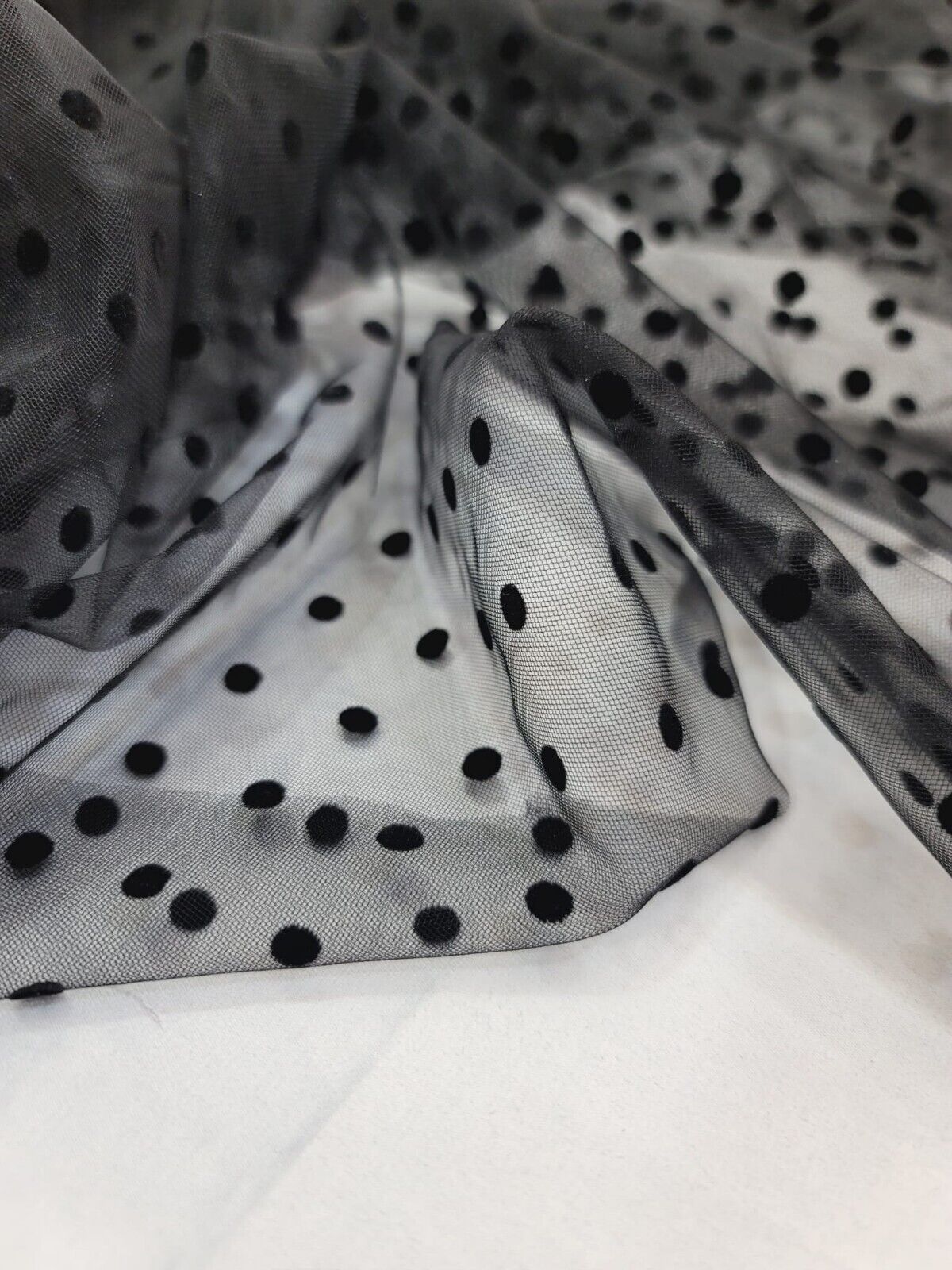 Black Tulle Mesh Fabric Sold By The Yard Black Velvet Polka-dot For Dress