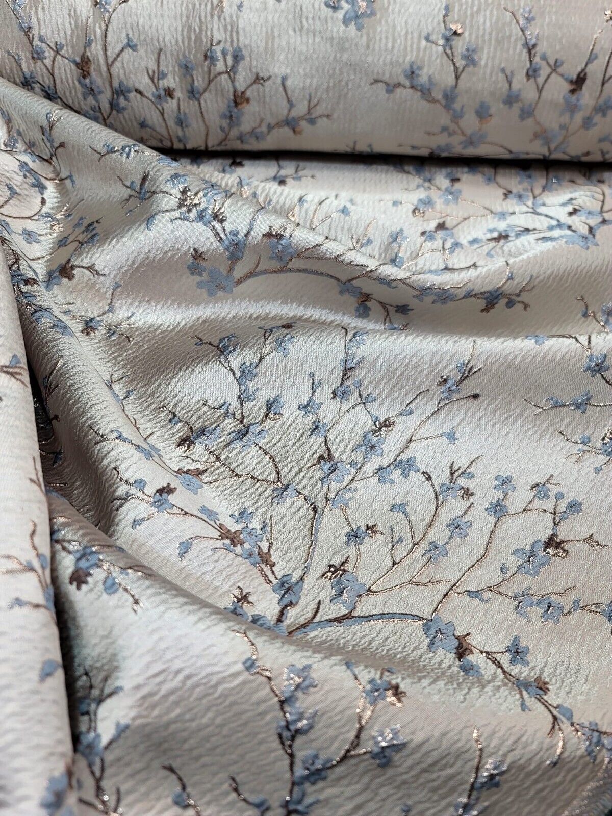 BABY BLUE GOLD Floral Brocade Fabric (60 in.) Sold By The Yard Small Flowers