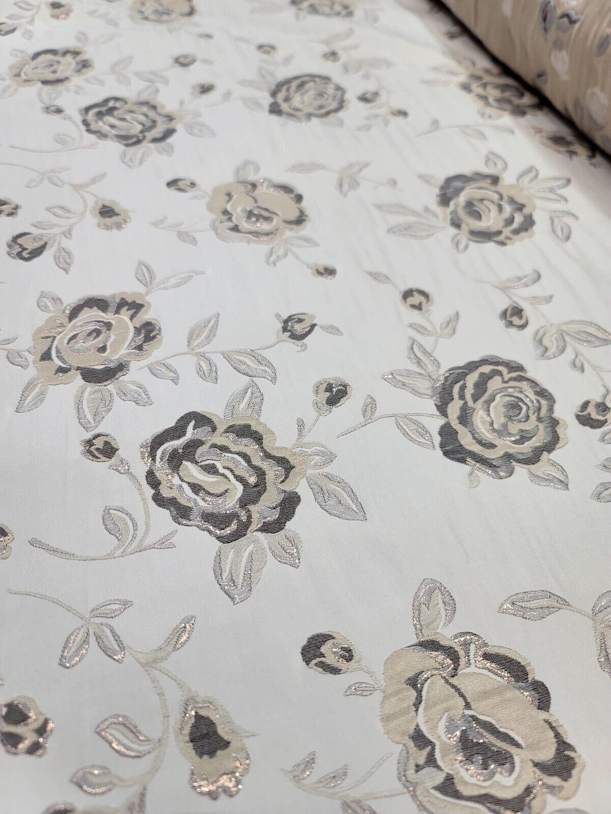 BEIGE GOLD Floral Brocade Fabric (60 in.) Sold By The Yard Embossed Flowers