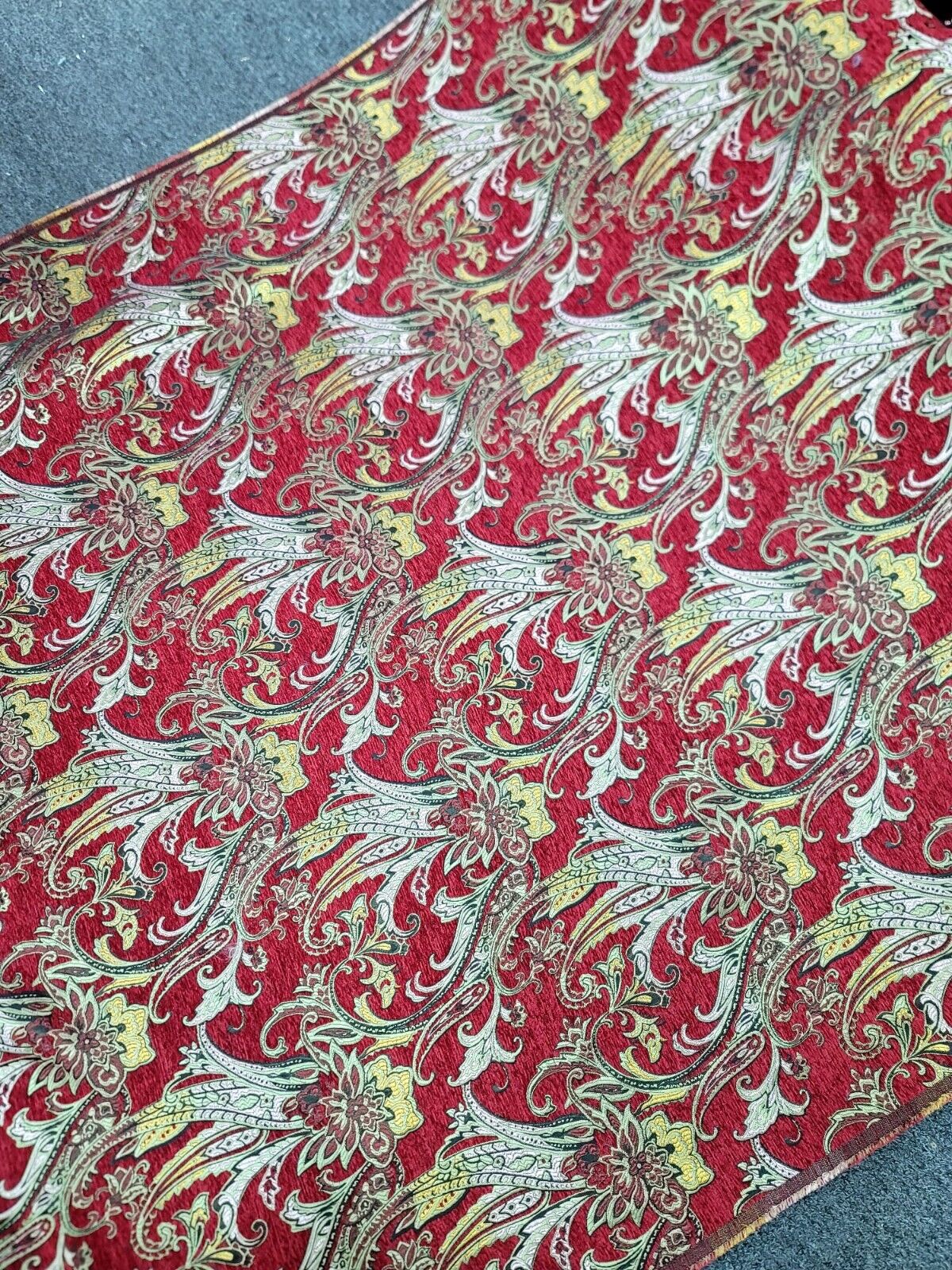 Red Gold Floral Damask Brocade Fabric - 60” Width - Sold By The Yard - Chenille