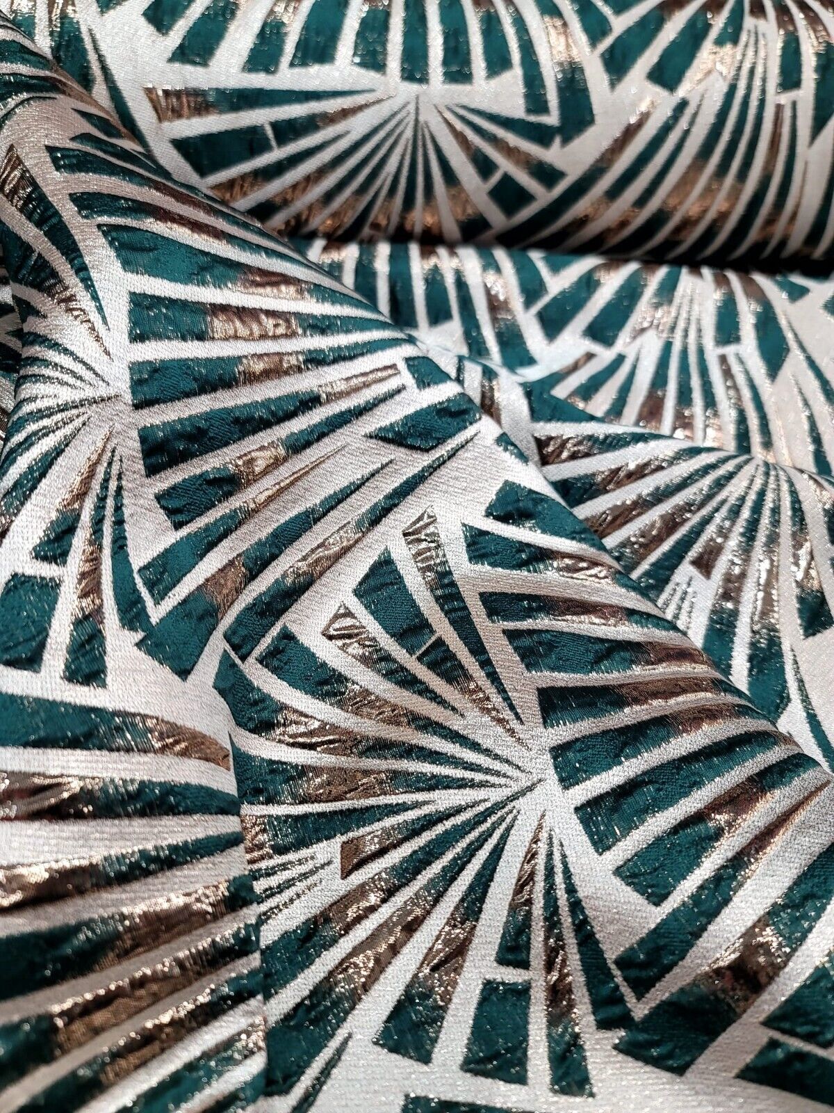 "Geometric Pattern Metallic Brocade Fabric by the Yard - Ideal for Elegant Creations - Available in Multiple Stunning Color Combinations