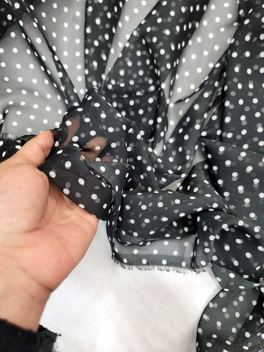 Black Chiffon White Polka-dot Fabric By The Yard - Soft Flowy Dress Fashion