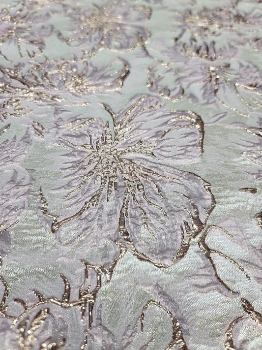 Pink Metallic Rose Gold Floral Brocade Fabric By the Yard - Embossed Flowers - 60 Inches Wide