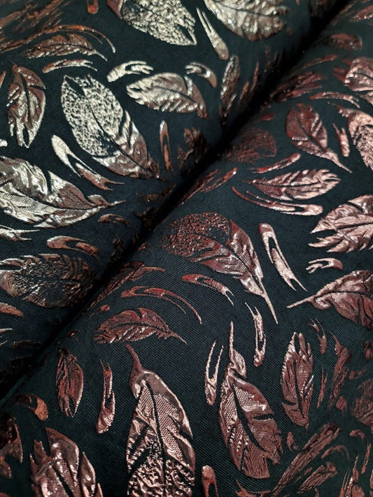 Feathers Rose Gold Brocade Fabric - Sold By The Yard - Embossed Dress (60” Width)