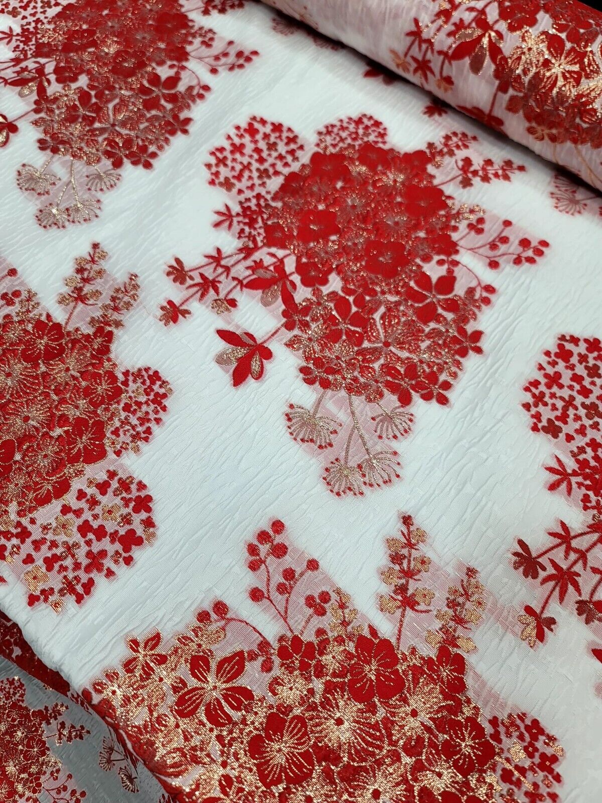 Floral Brocade Fabric by the Yard - 57" Width - White Organza Base - Ideal for Dresses in Multiple Color Options