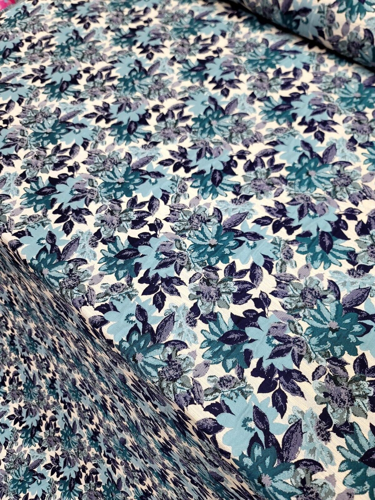 Purple Blue Brocade Flower Floral Fabric Sold By the Yard