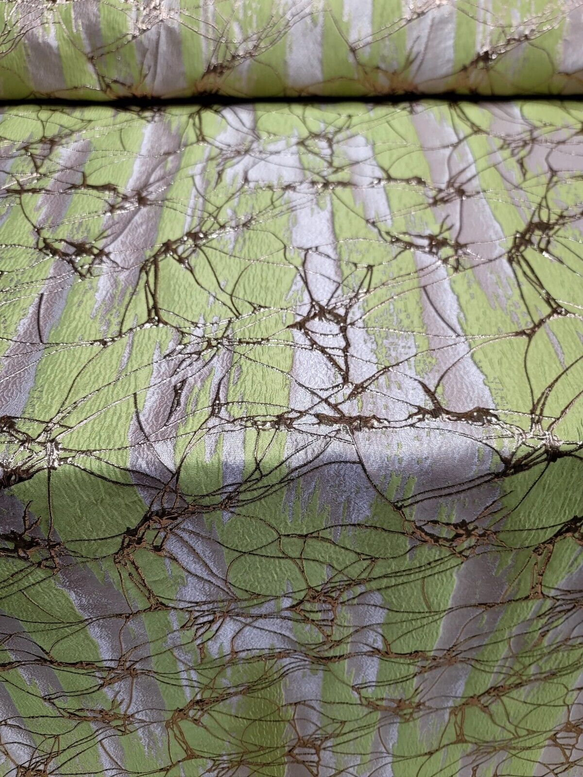 Light Green and Gold Beige Metallic Brocade Fabric - Sold by Yard - Perfect for Fashion, Upholstery, and Elegant Creations