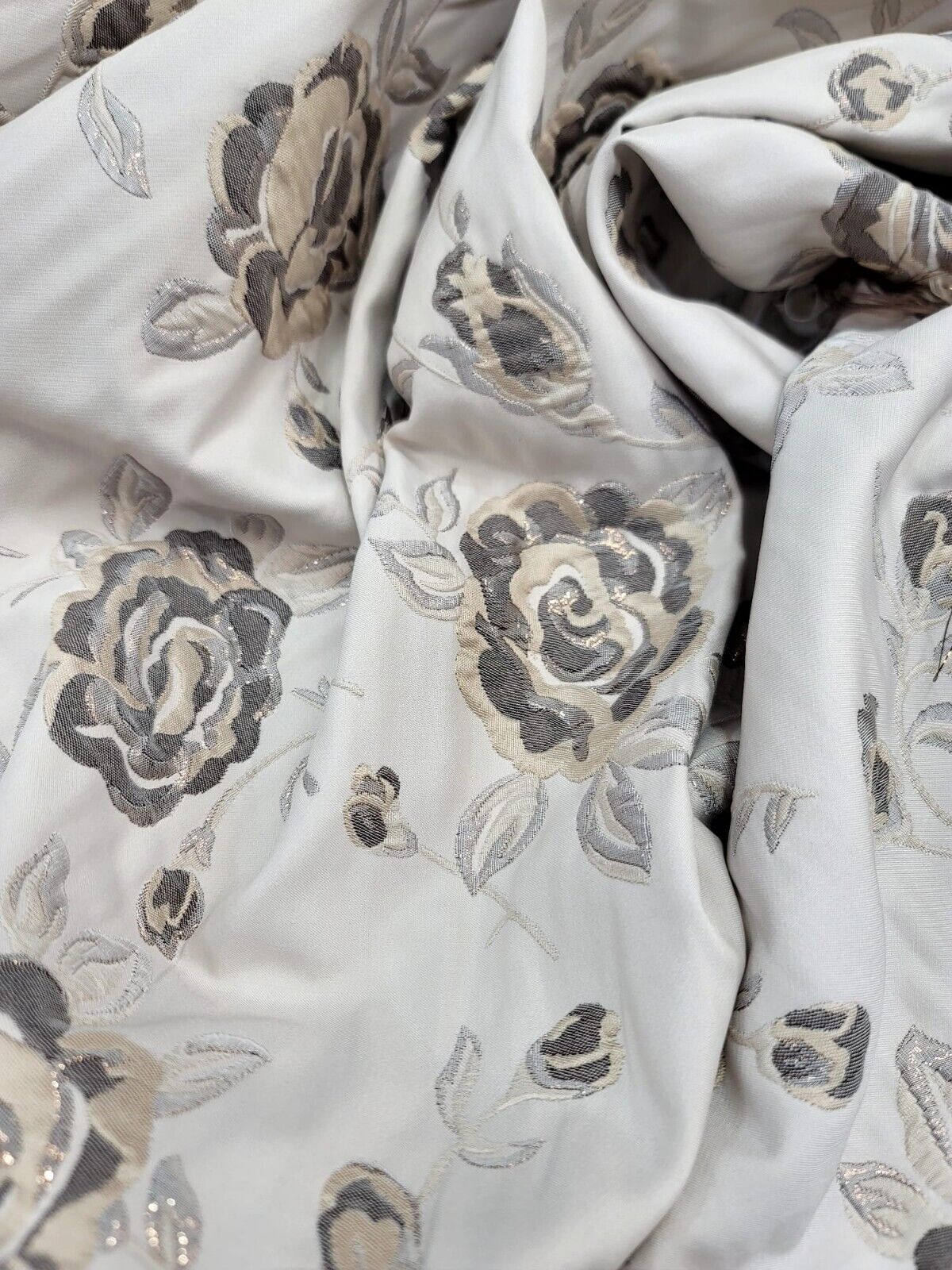 BEIGE GOLD Floral Brocade Fabric (60 in.) Sold By The Yard Embossed Flowers