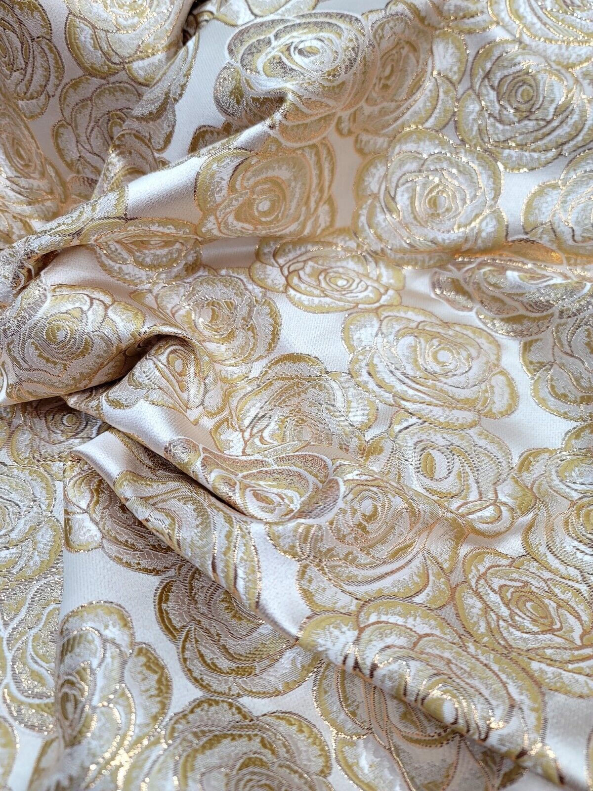 BEIGE GOLD Floral Brocade Fabric (60 in.) Sold By The Yard TEXTURED METALLIC