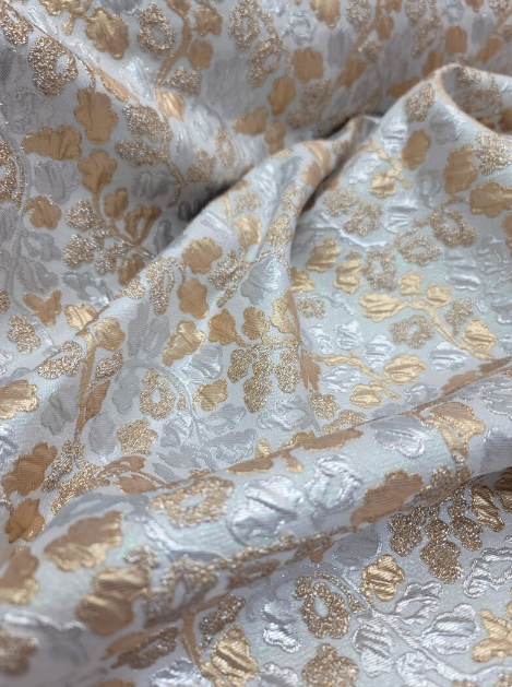 Metallic Silver Brocade Jacquard Floral Flowers Fashion Fabric Sold By The Yard